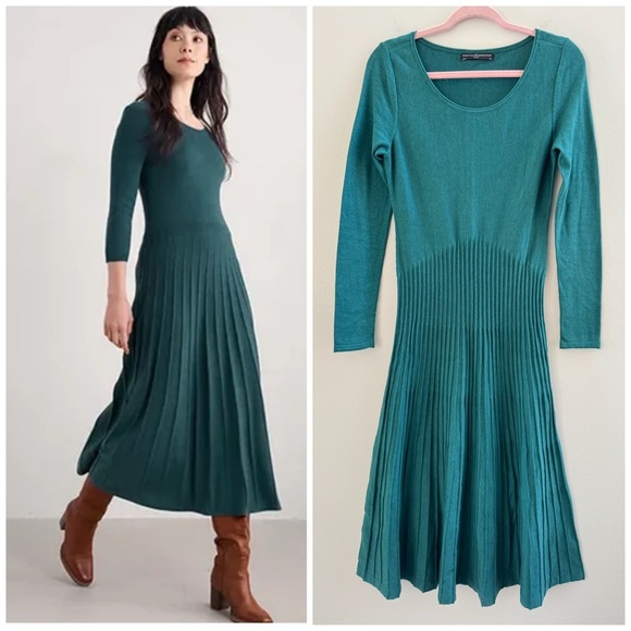 Peruvian Connection Teal Green Long Sleeve Pima Cotton Dress - Picture 1 of 8